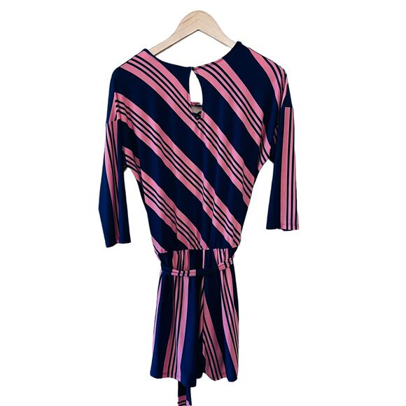 Market & Spruce Multicolored Striped Romper Size Small Petite Blue Pink - Picture 3 of 9